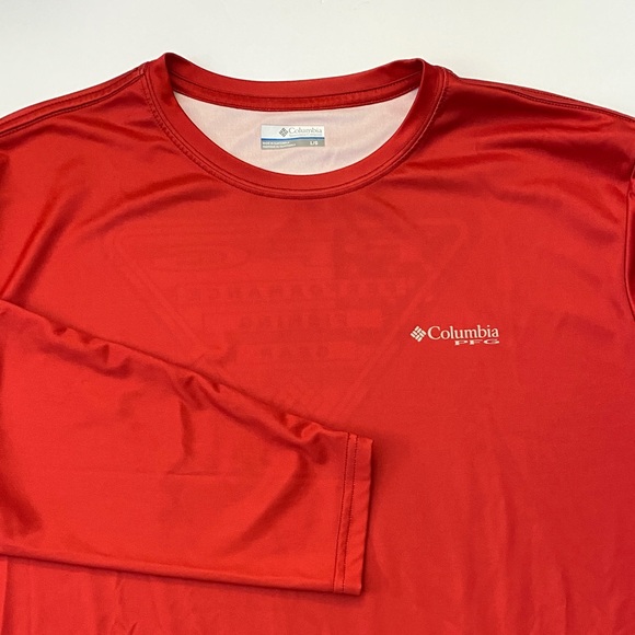 Columbia PFG Performance Fishing Gear Men's Vibrant Red Long Sleeve Tee - Picture 6 of 11